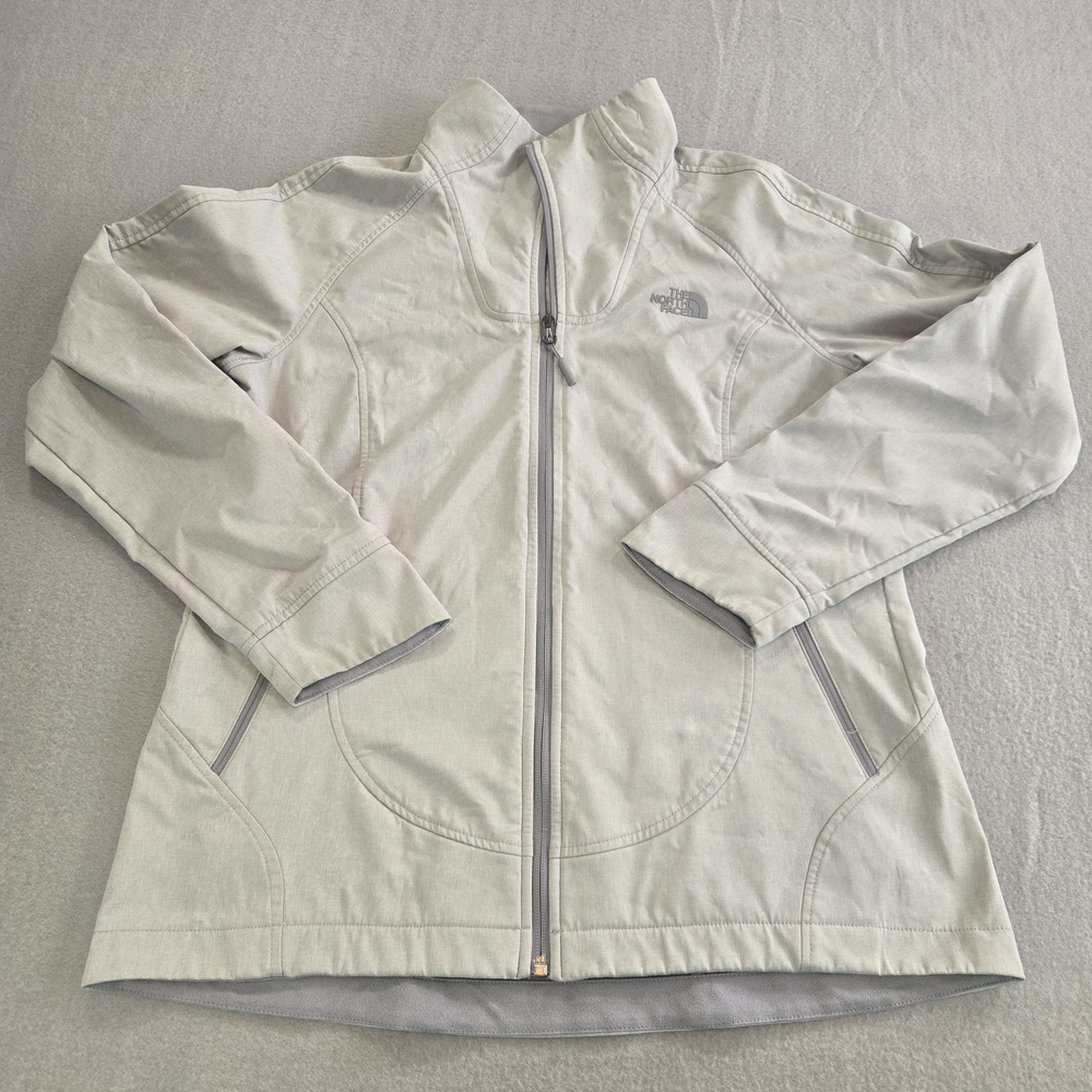 The North Face Softshell Jacket Womens L Gray Full Zip‎ Fleece Lined Mock Neck